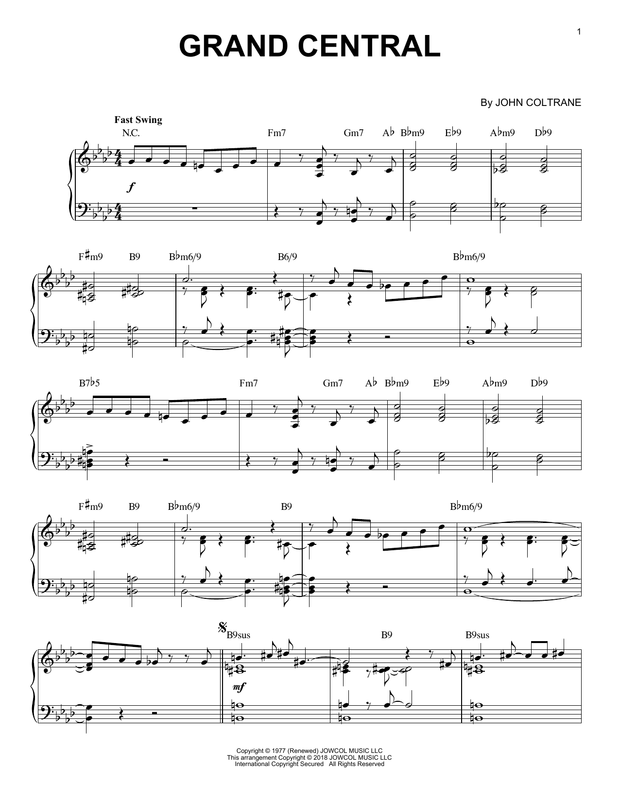 Download John Coltrane Grand Central [Jazz version] Sheet Music