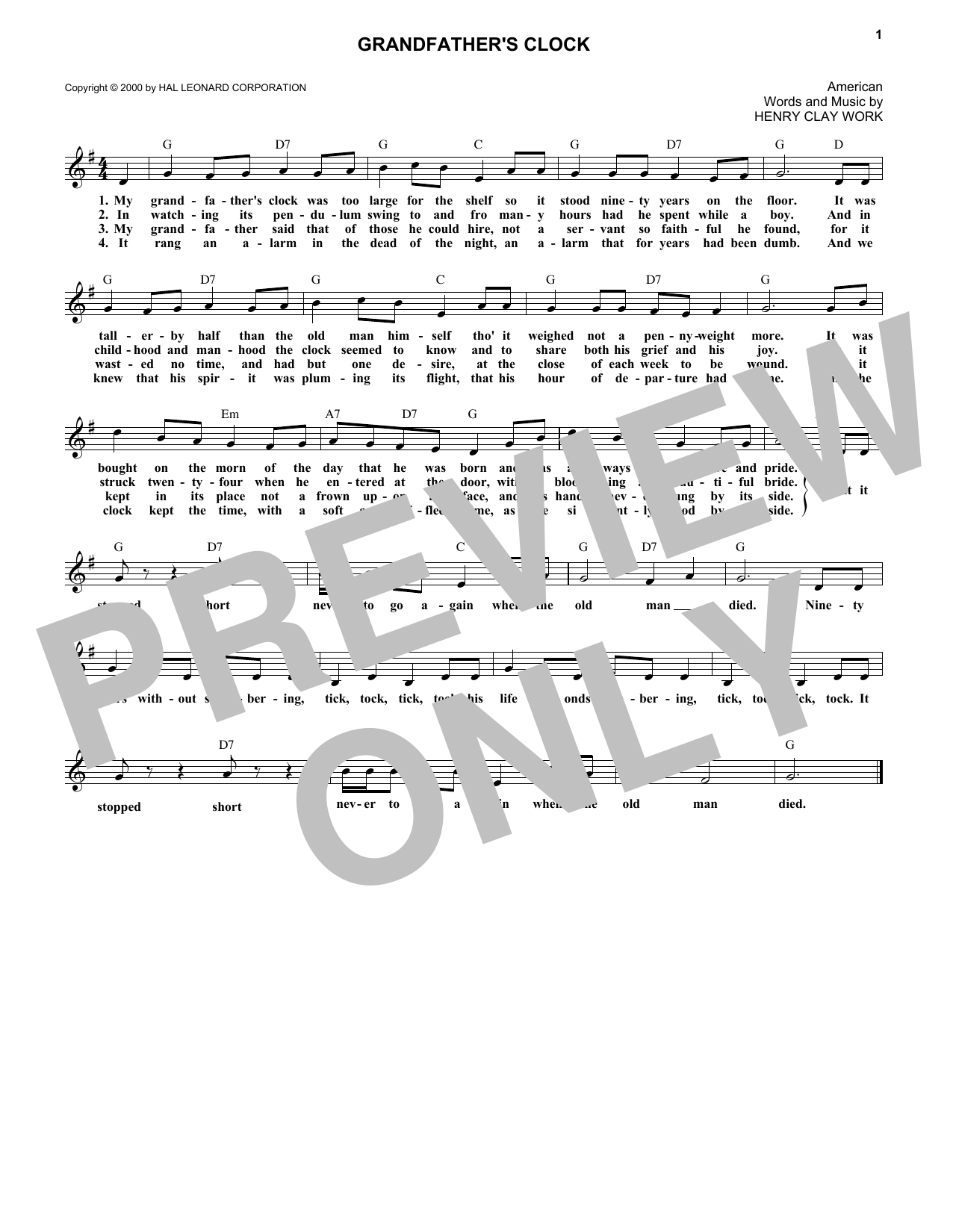 Download Henry Clay Work Grandfather's Clock Sheet Music