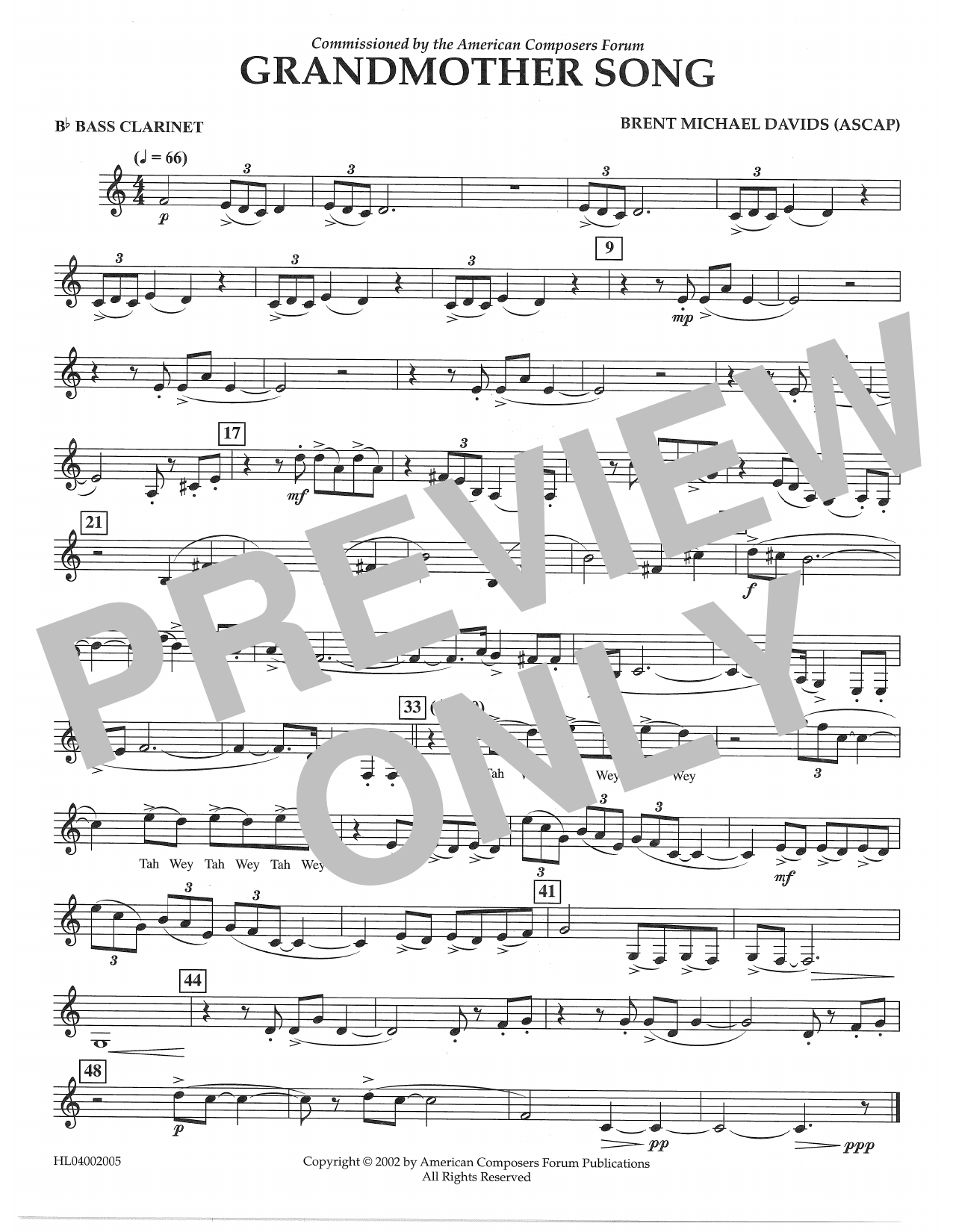 Download Brent Michael Davids Grandmother Song - Bb Bass Clarinet Sheet Music