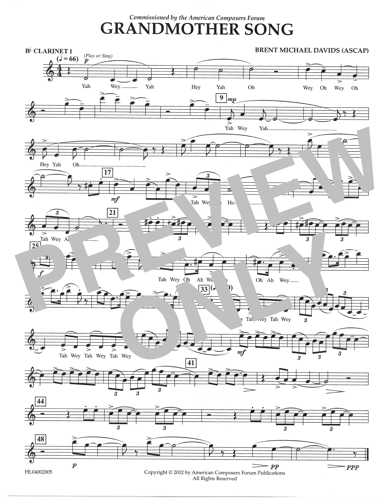 Download Brent Michael Davids Grandmother Song - Bb Clarinet 1 Sheet Music