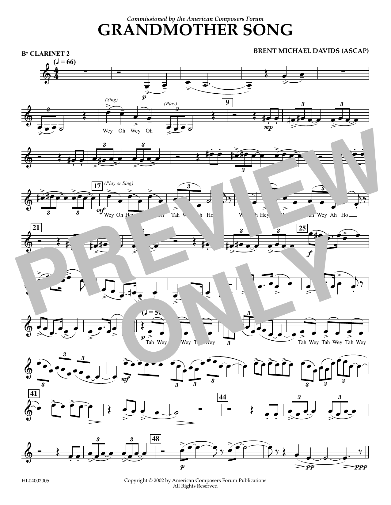 Download Brent Michael Davids Grandmother Song - Bb Clarinet 2 Sheet Music