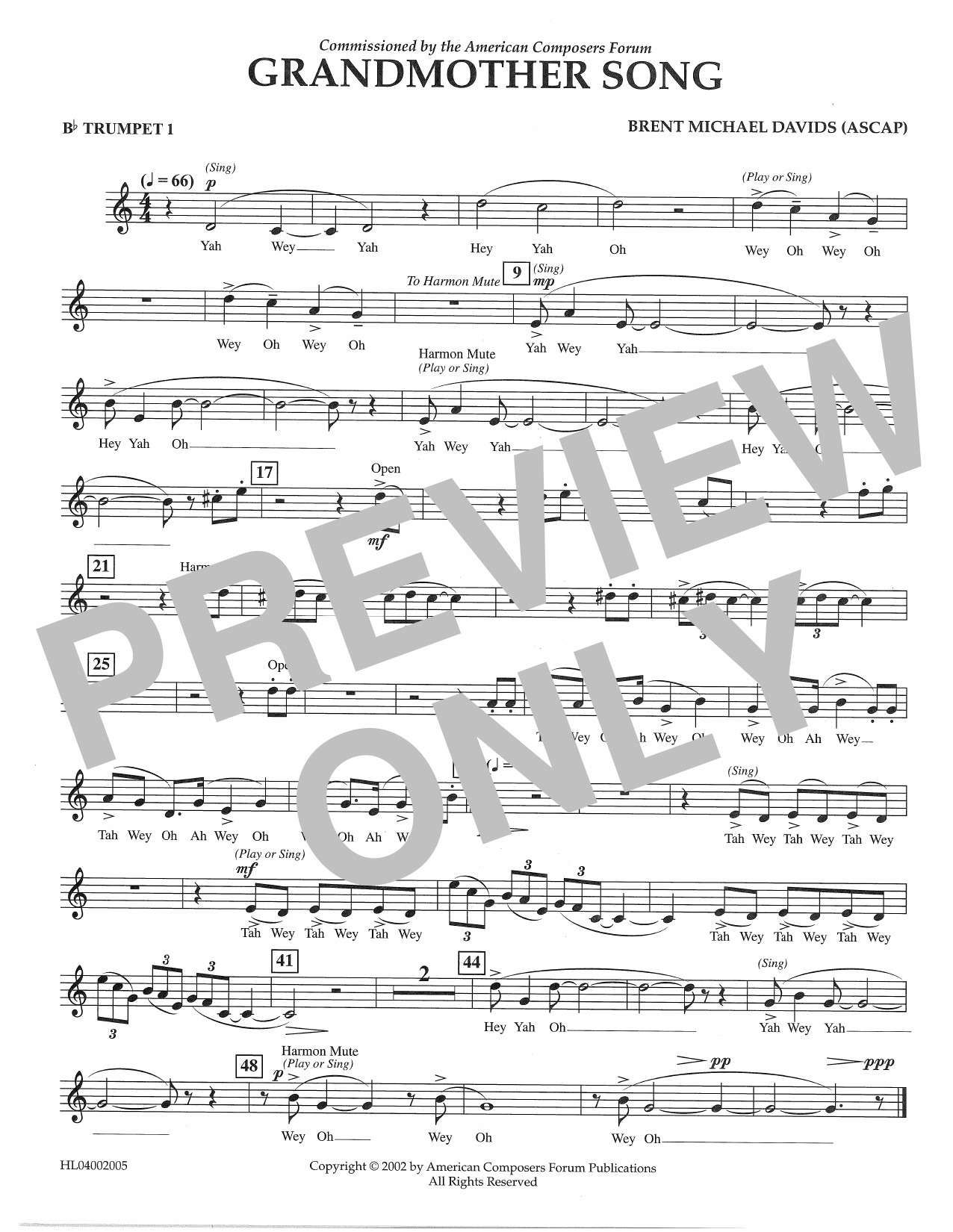 Download Brent Michael Davids Grandmother Song - Bb Trumpet 1 Sheet Music