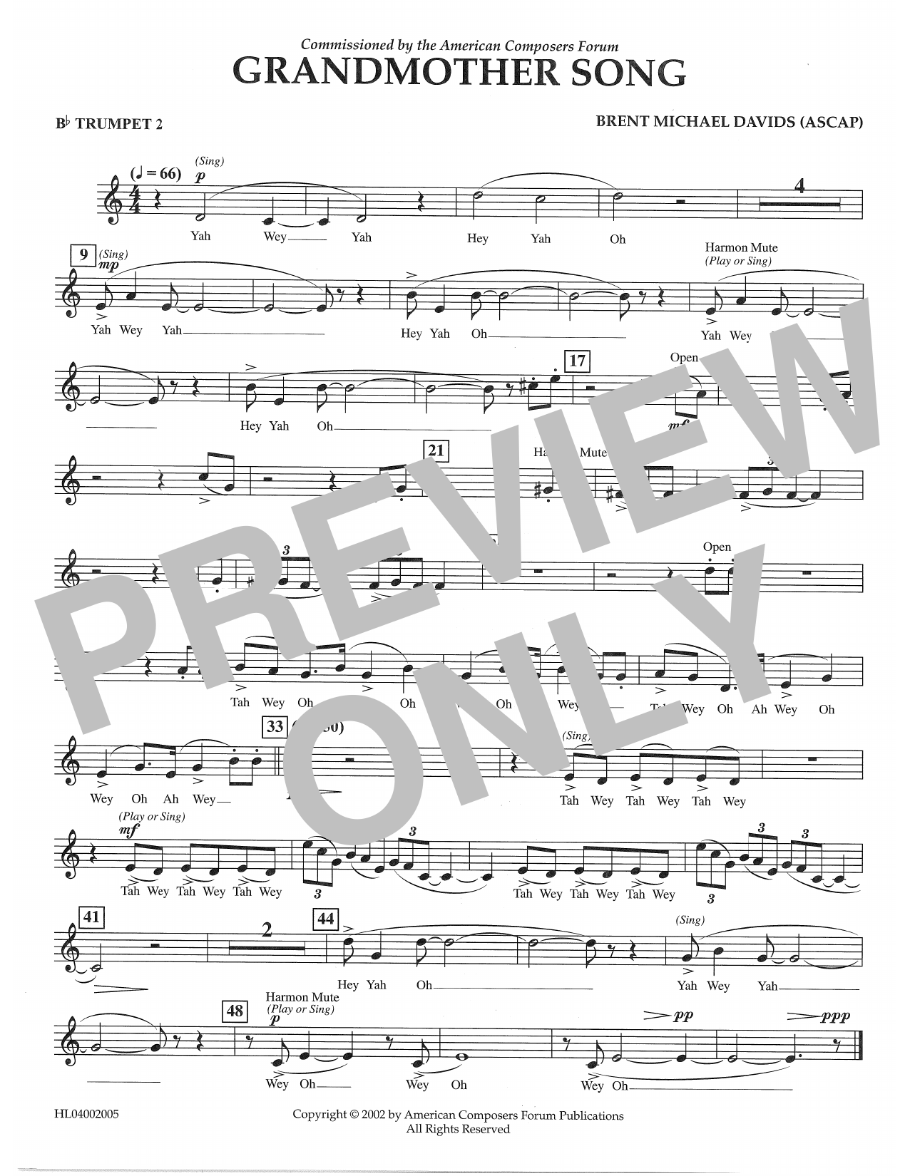 Download Brent Michael Davids Grandmother Song - Bb Trumpet 2 Sheet Music
