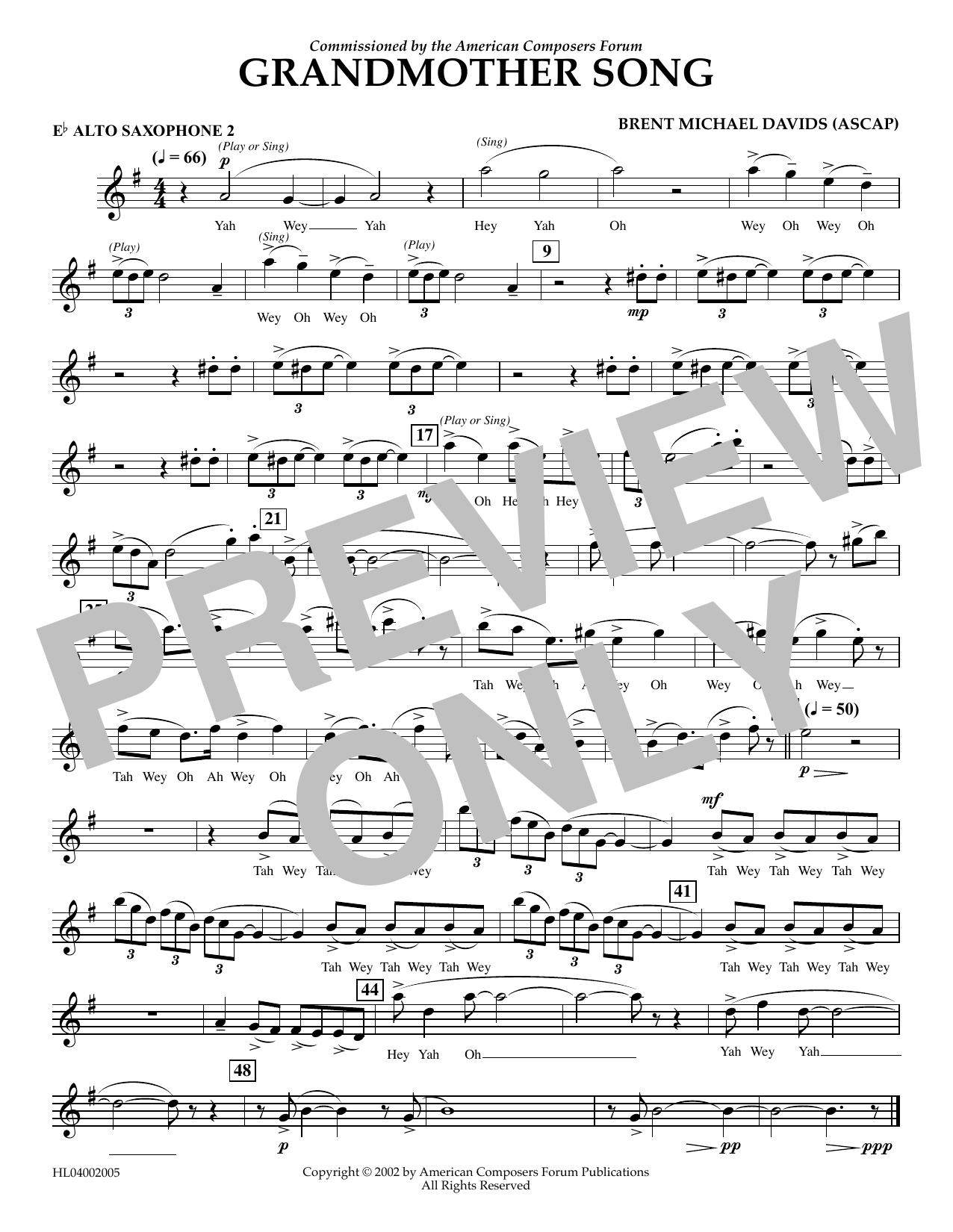 Download Brent Michael Davids Grandmother Song - Eb Alto Sax 2 Sheet Music