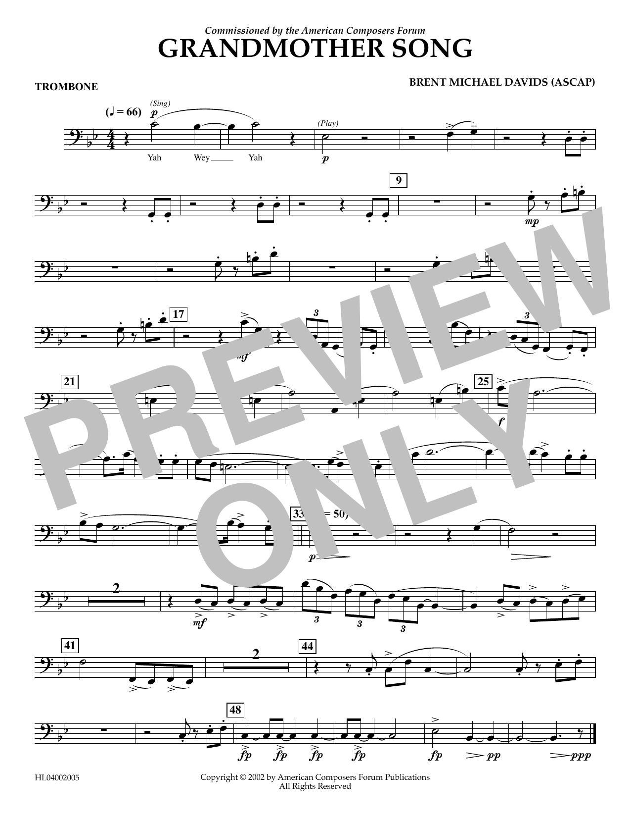 Download Brent Michael Davids Grandmother Song - Trombone Sheet Music
