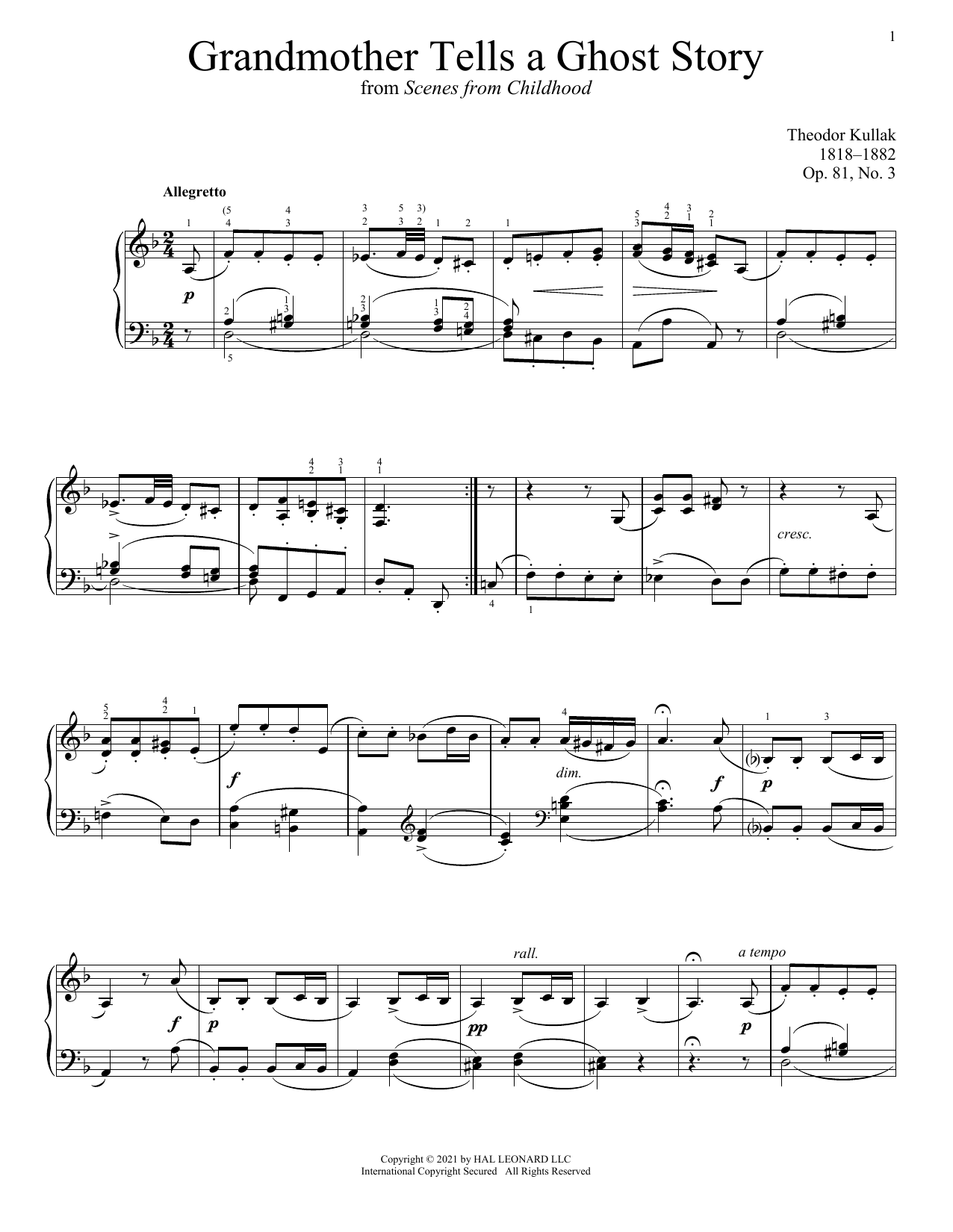 Download Theodor Kullak Grandmother Tells A Ghost Story, Op. 81 Sheet Music