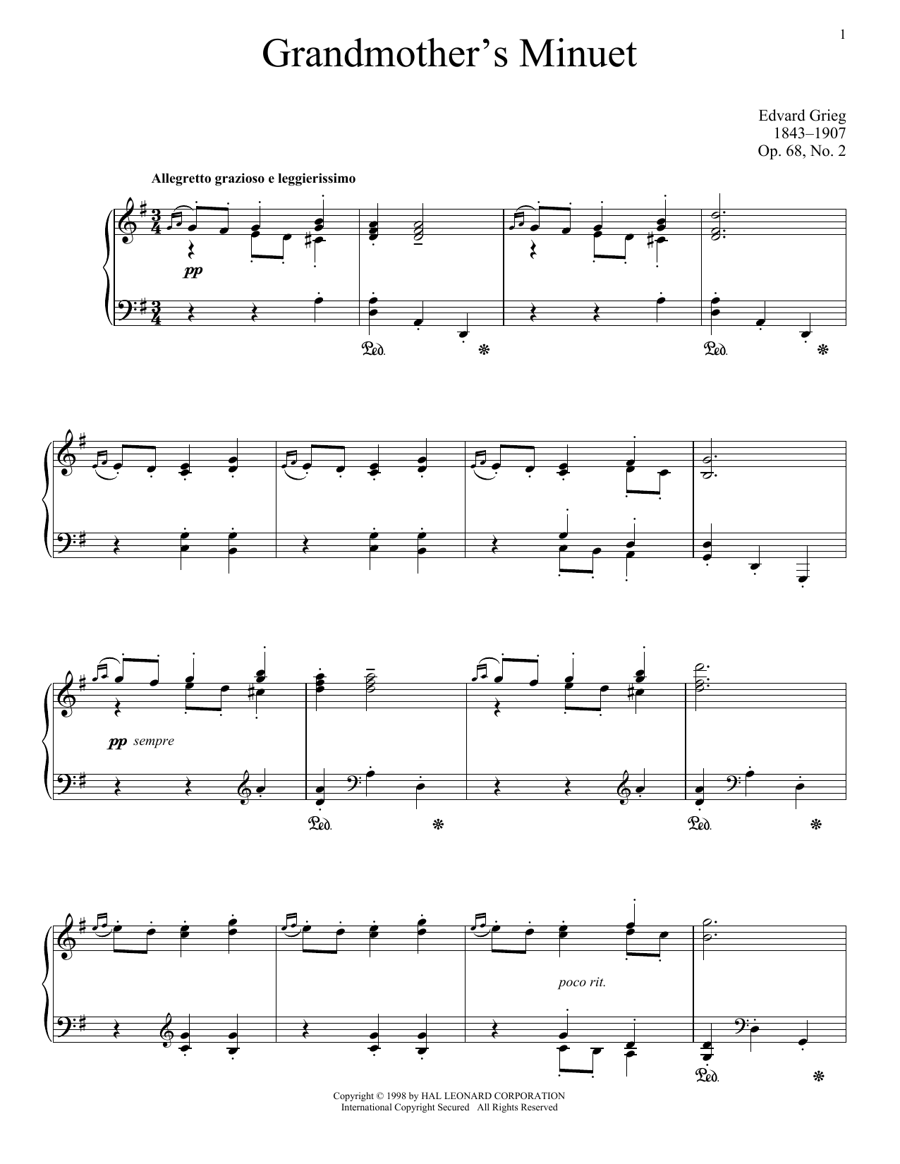 Download Edvard Grieg Grandmother's Minuet, Op. 68, No. 2 Sheet Music