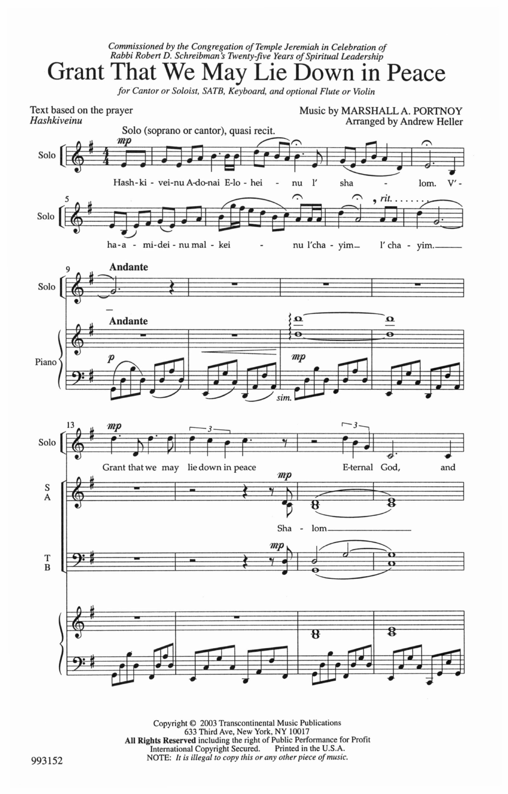 Download Marshall Portnoy Grant That We Lie Down Sheet Music