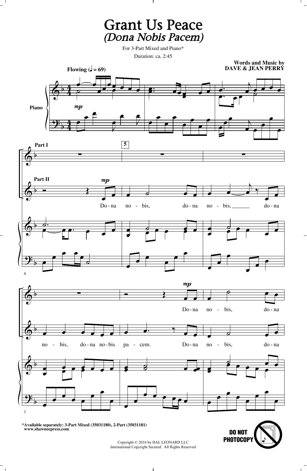 Download Dave and Jean Perry Grant Us Peace (Dona Nobis Pacem) Sheet Music