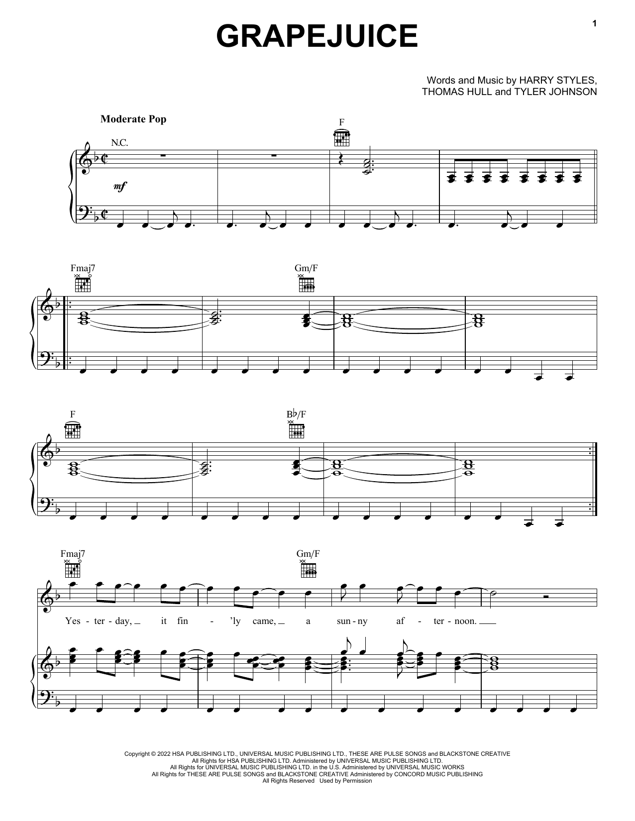 Download Harry Styles Grapejuice Sheet Music