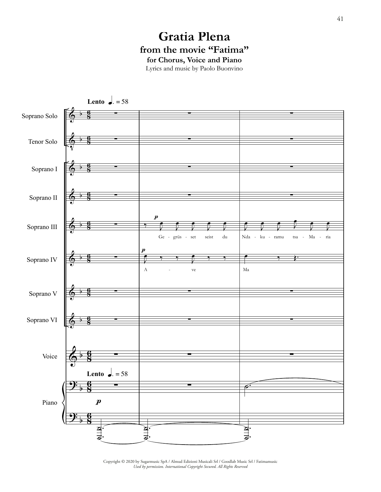 Download Andrea Bocelli Gratia Plena (from Fatima) Sheet Music