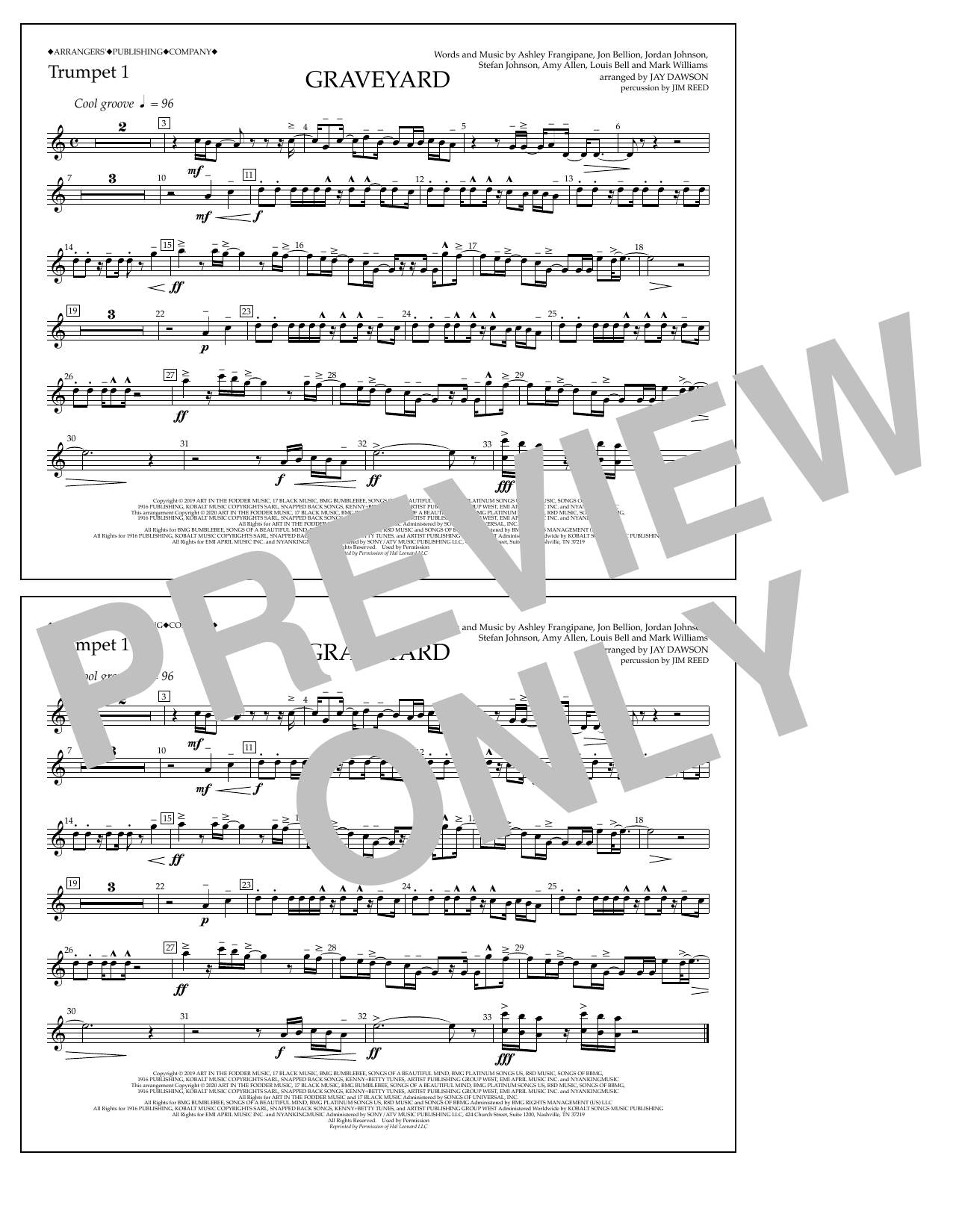 Download Halsey Graveyard (arr. Jay Dawson) - Trumpet 1 Sheet Music