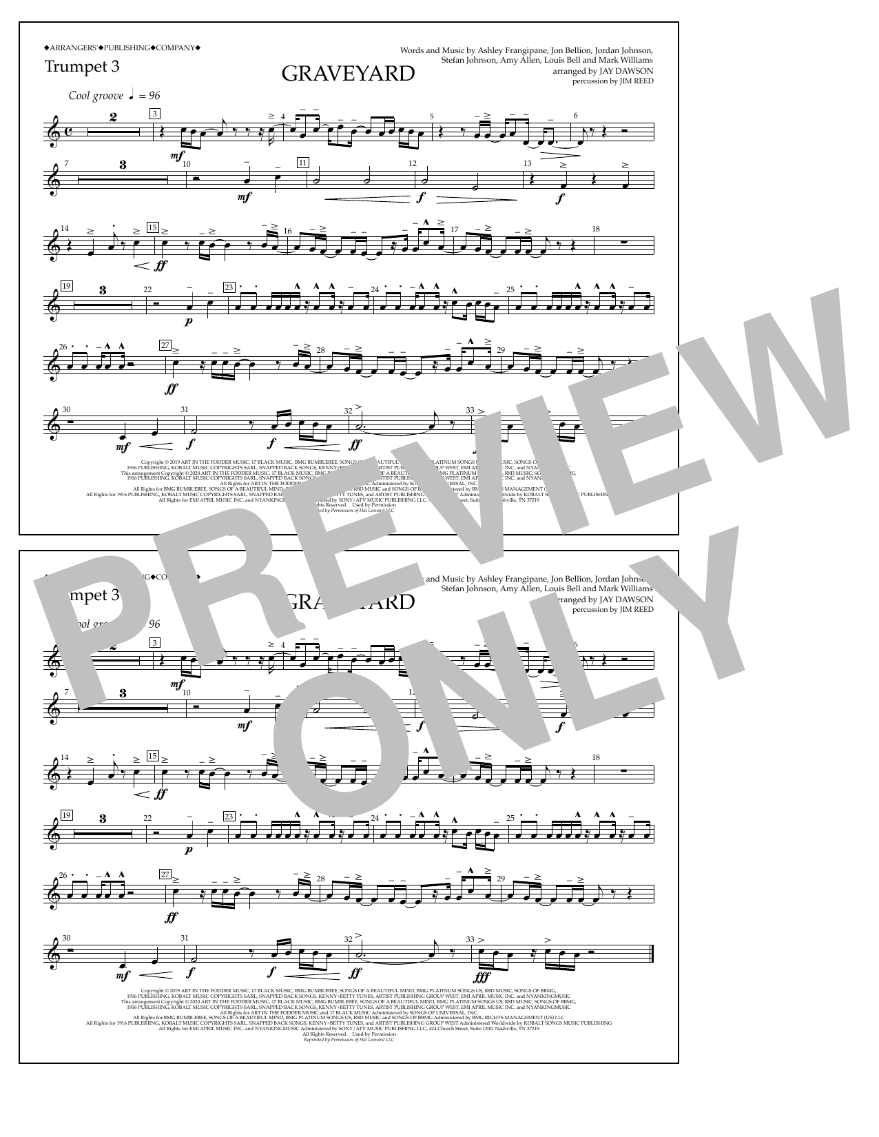 Download Halsey Graveyard (arr. Jay Dawson) - Trumpet 3 Sheet Music
