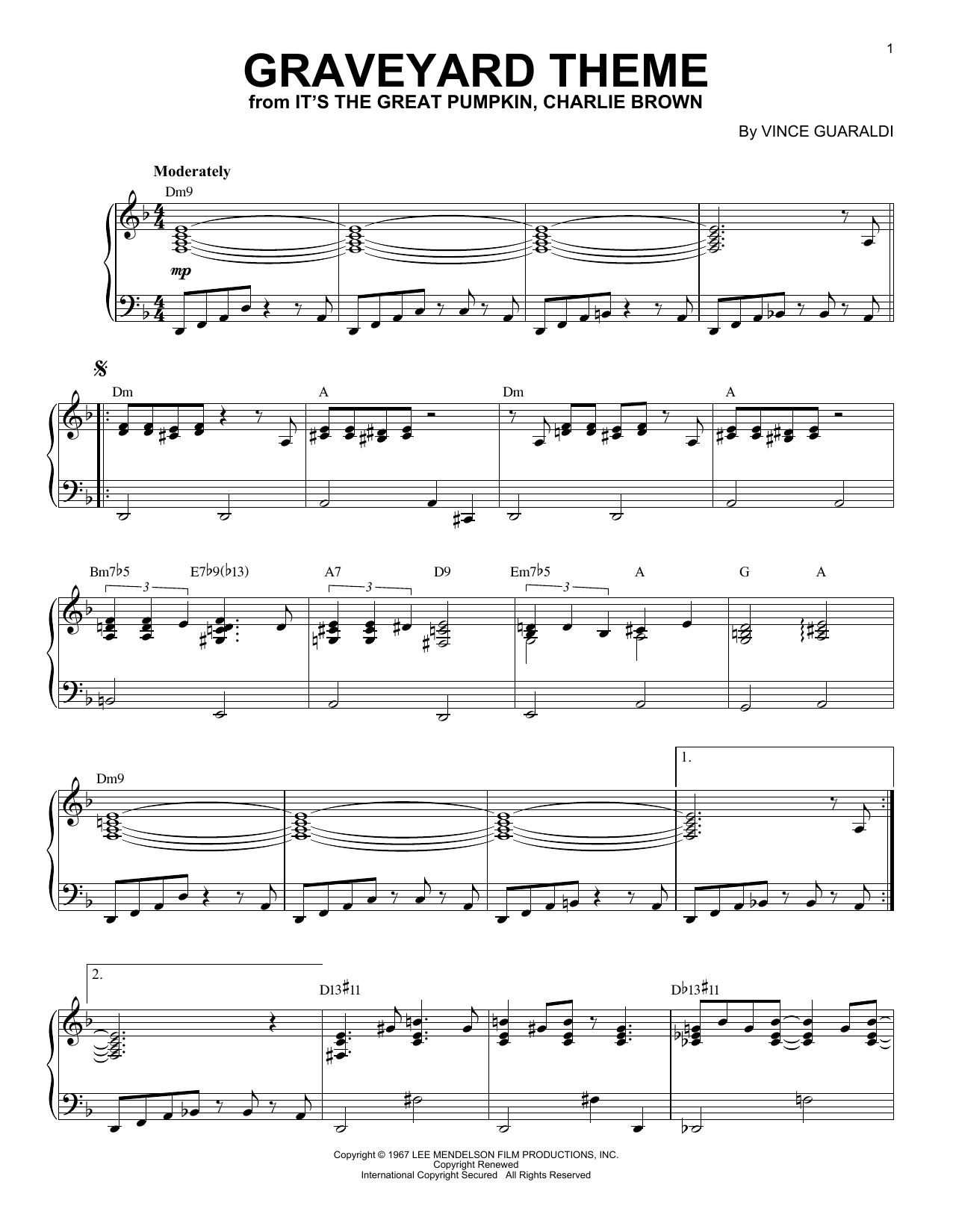 Download Vince Guaraldi Graveyard Theme (from It's The Great Pu Sheet Music