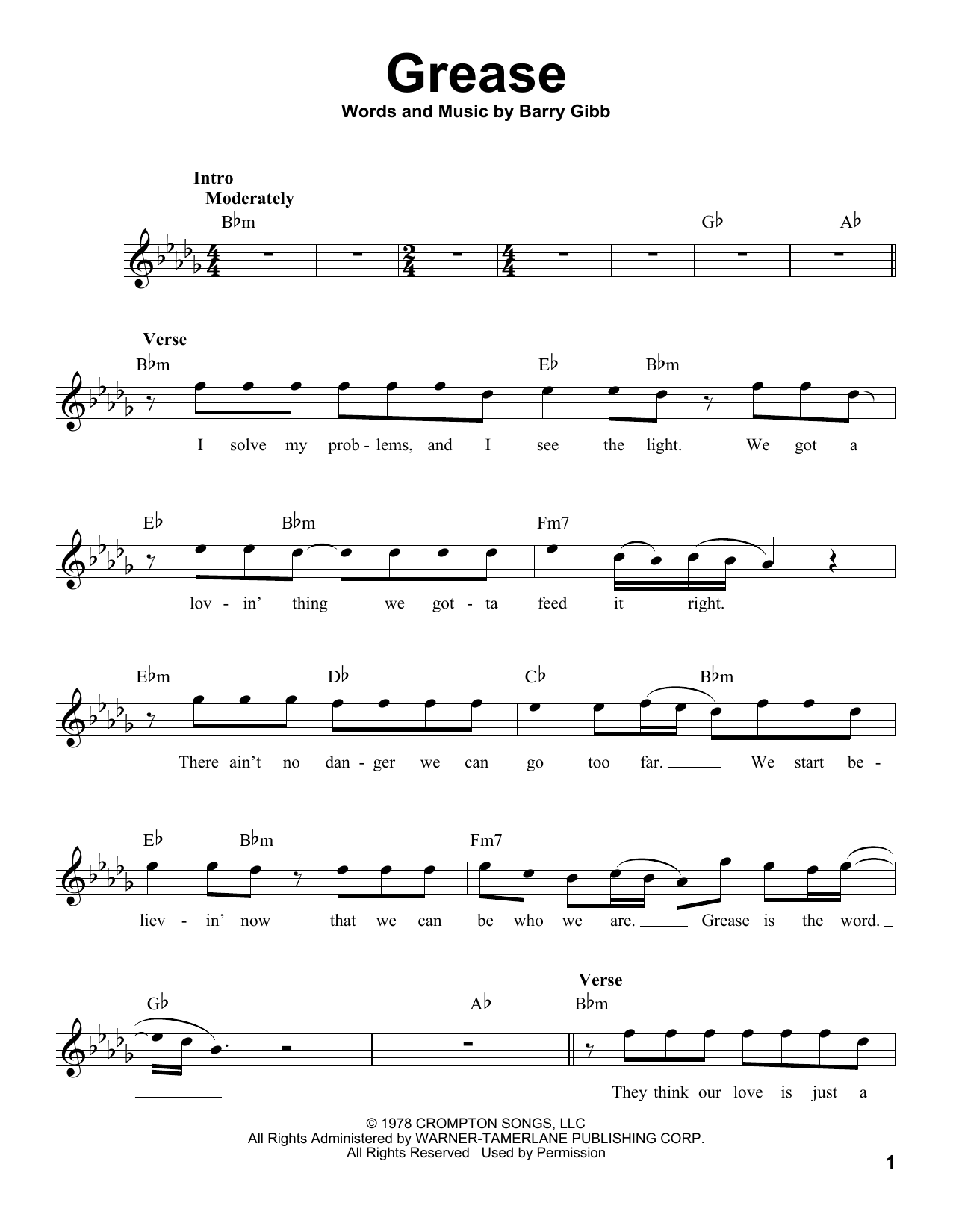 Download Barry Gibb Grease Sheet Music