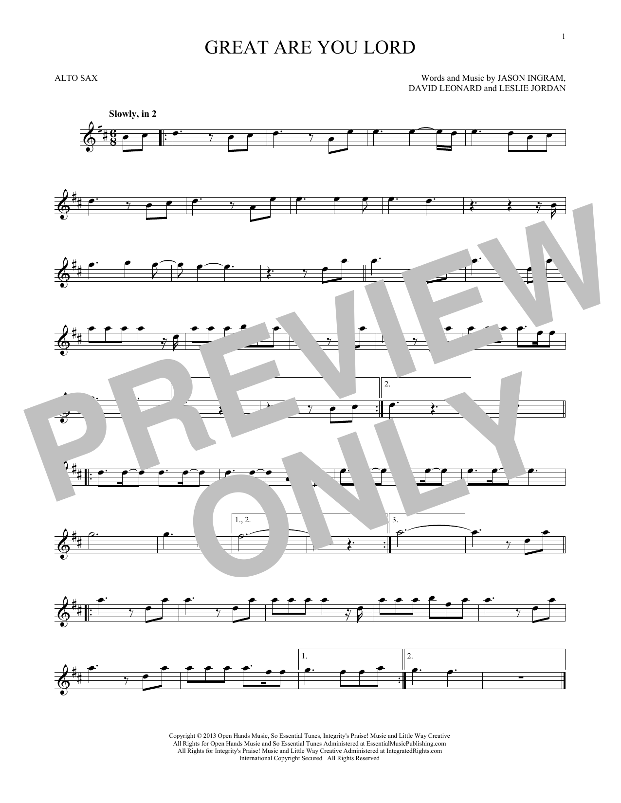 All Sons & Daughters Great Are You Lord sheet music notes printable PDF score