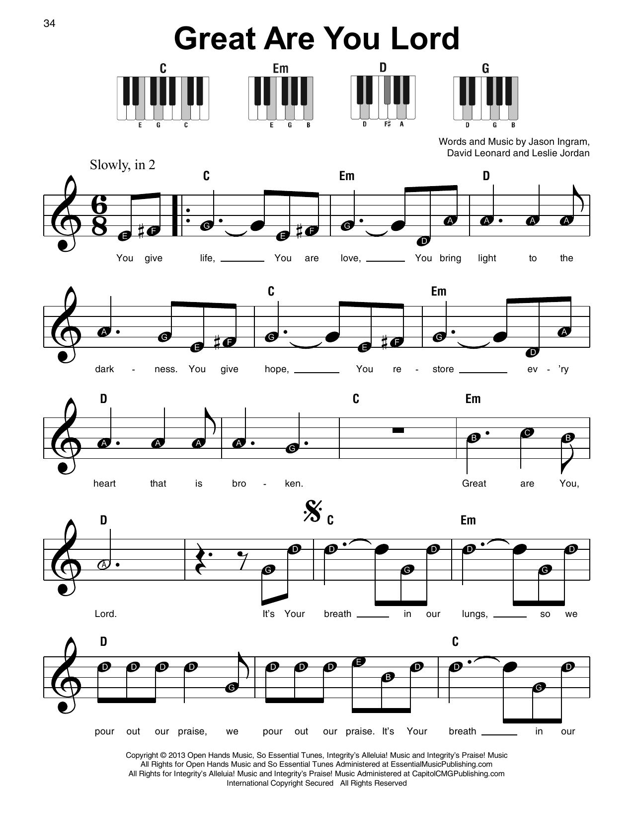 Download All Sons & Daughters Great Are You Lord Sheet Music