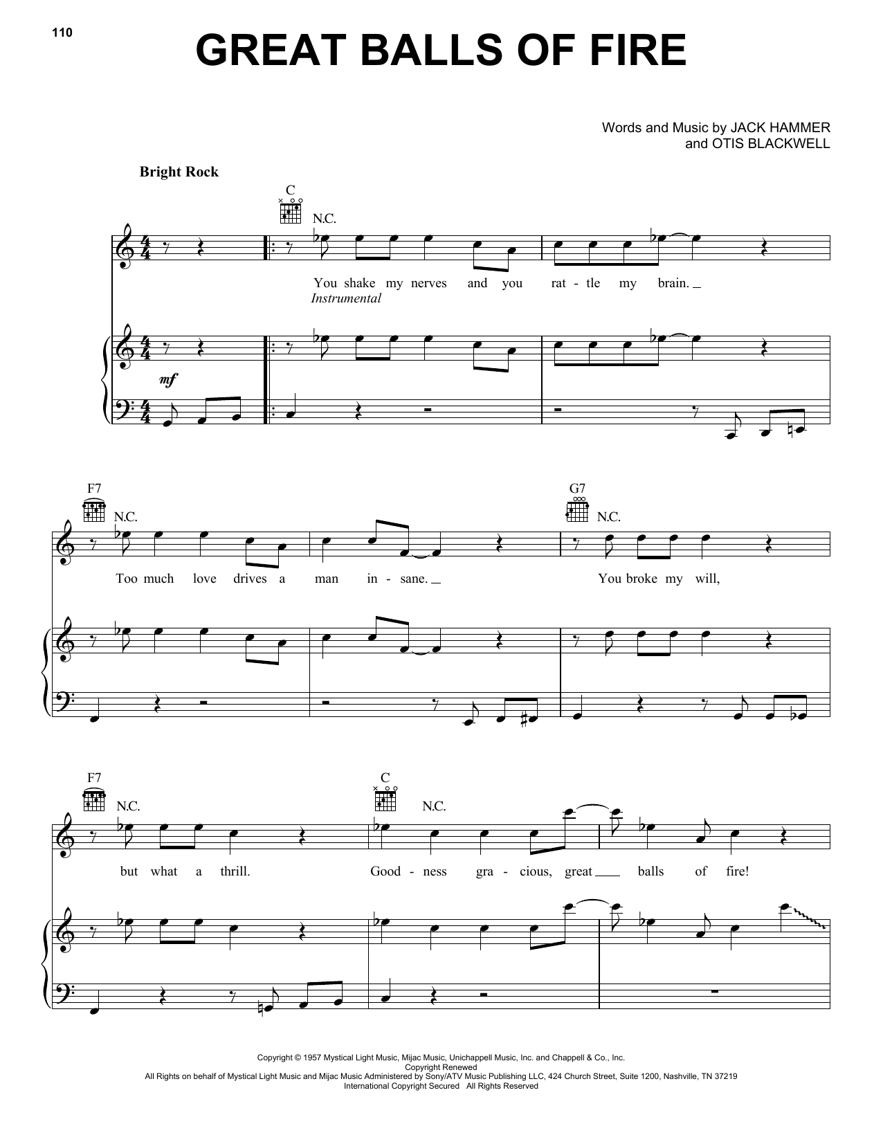 Download Jerry Lee Lewis Great Balls Of Fire Sheet Music