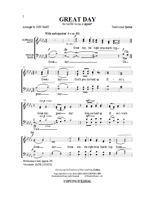 Download Don Hart Great Day Sheet Music