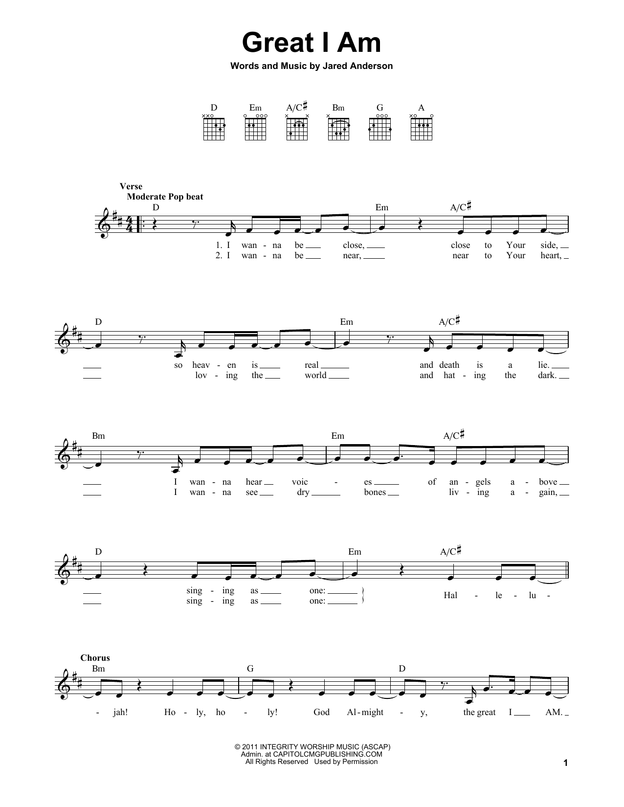 Download Jared Anderson Great I Am Sheet Music