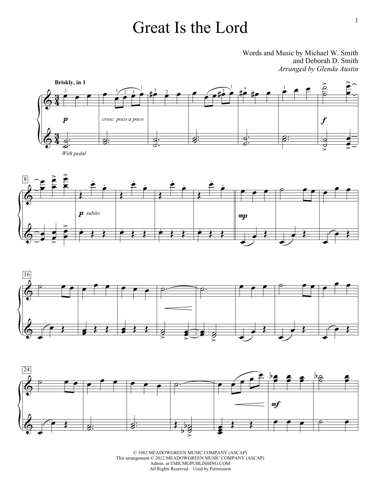 Download Glenda Austin Great Is The Lord Sheet Music