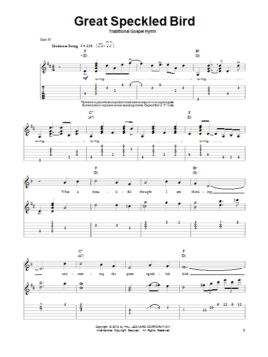 Download Traditional Gospel Hymn Great Speckled Bird Sheet Music