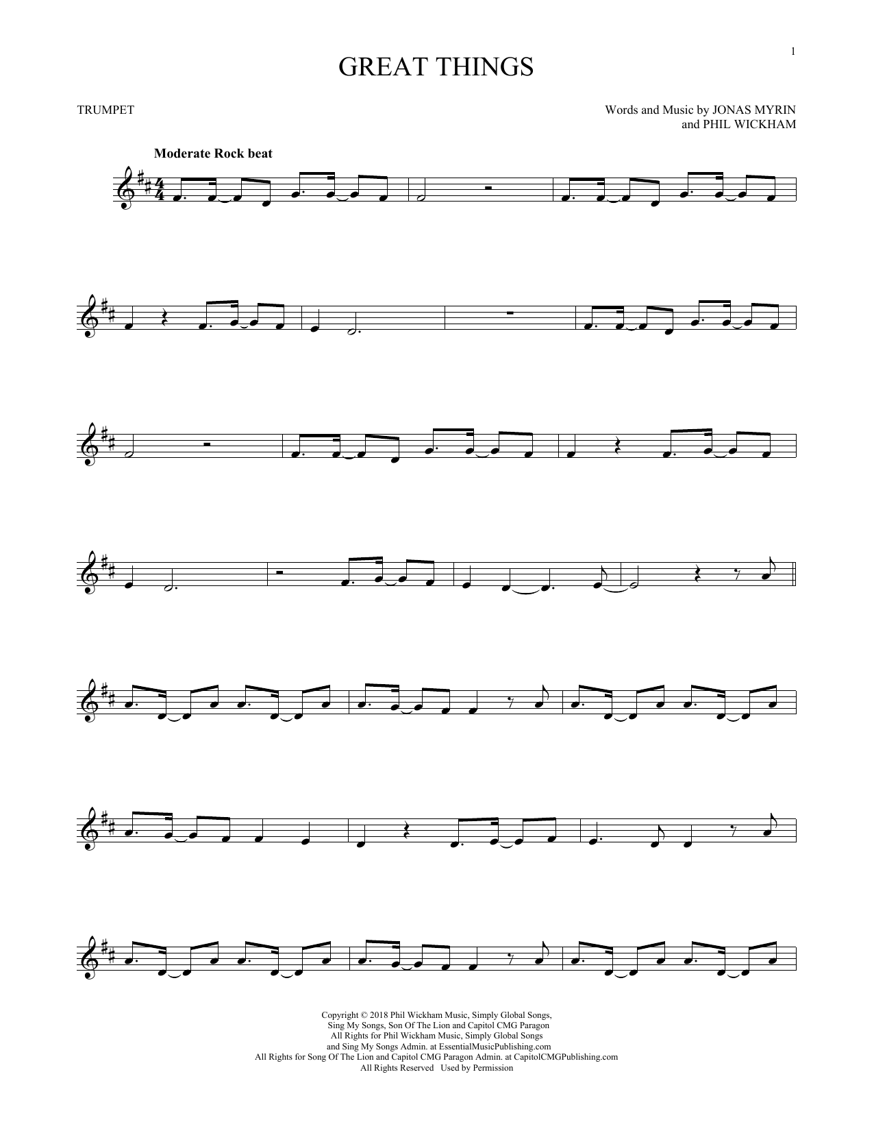 Phil Wickham Great Things sheet music notes printable PDF score