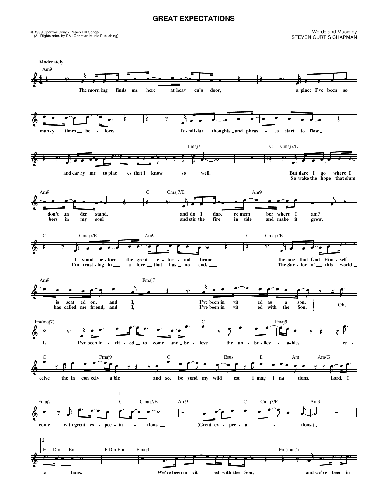 Steven Curtis Chapman Great Expectations sheet music notes printable PDF score