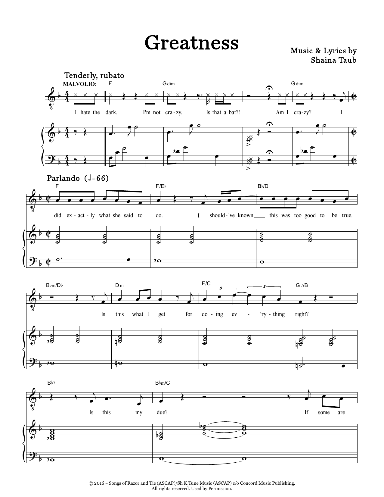 Download Shaina Taub Greatness (from Twelfth Night) Sheet Music