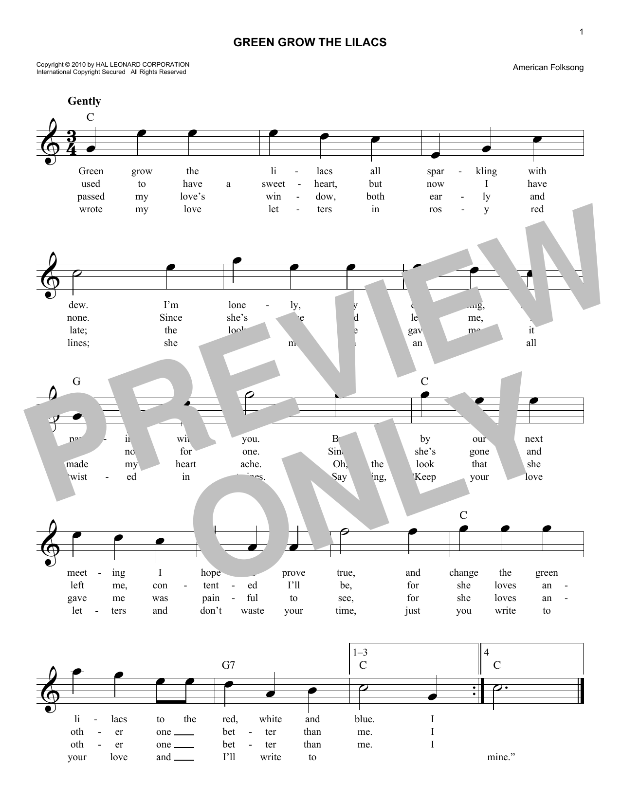 Download Traditional Folksong Green Grow The Lilacs Sheet Music