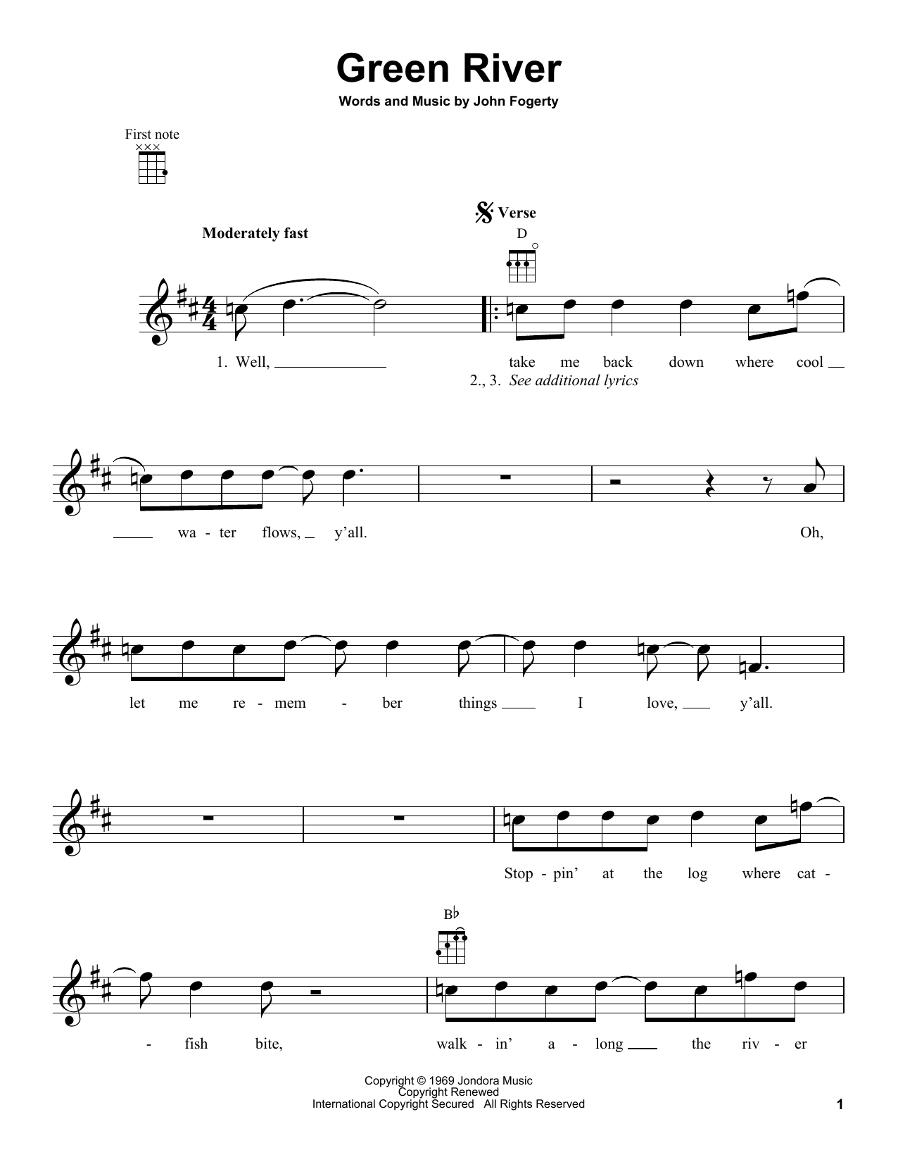 Download Creedence Clearwater Revival Green River Sheet Music