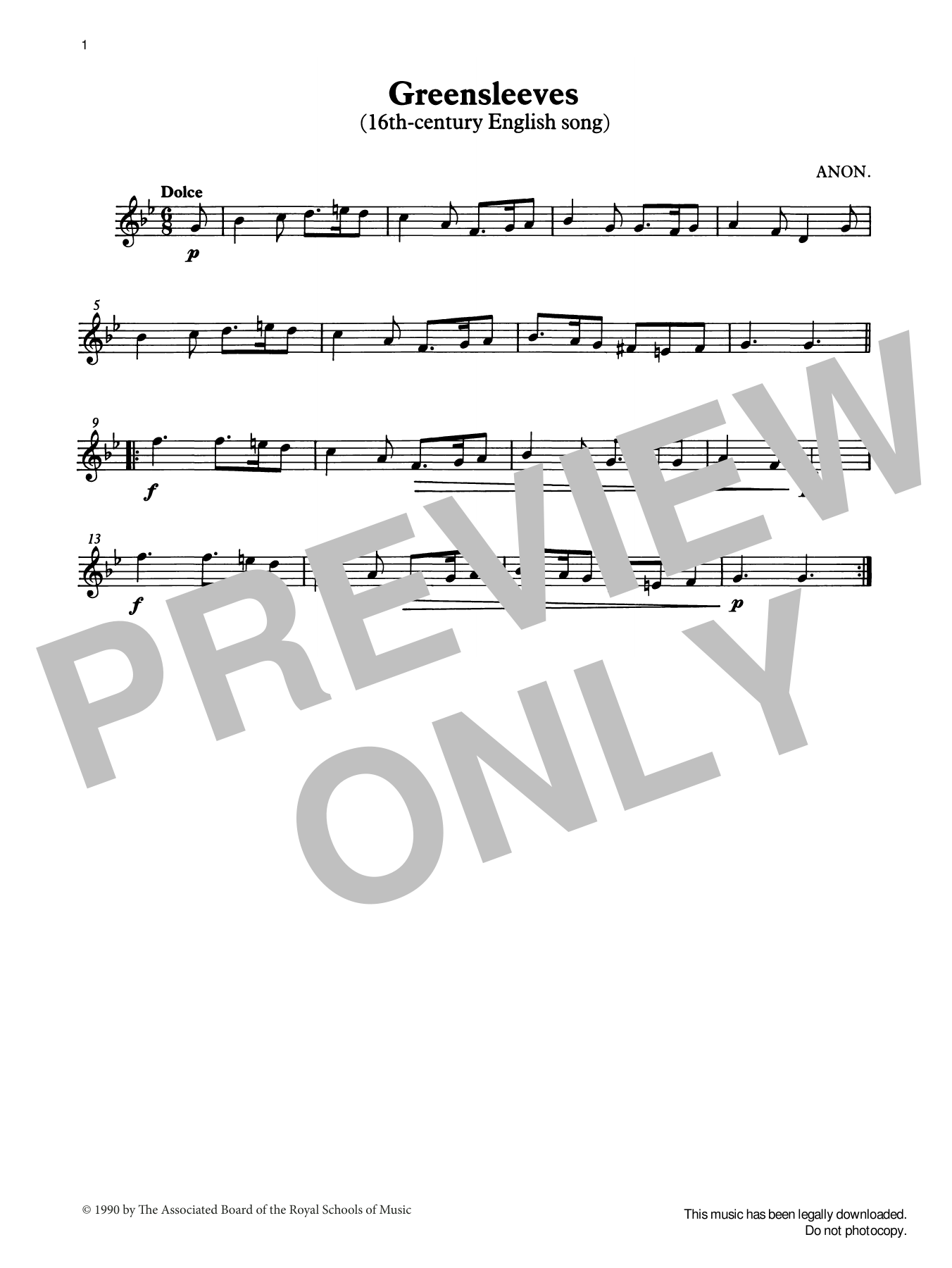 Download Trad. English Greensleeves from Graded Music for Tune Sheet Music