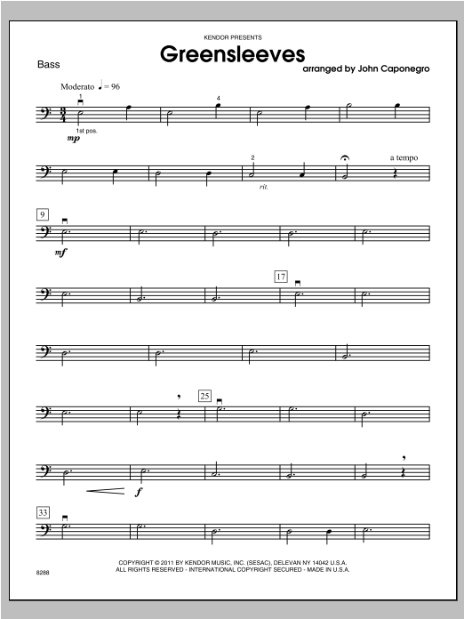 Download Caponegro Greensleeves - Bass Sheet Music