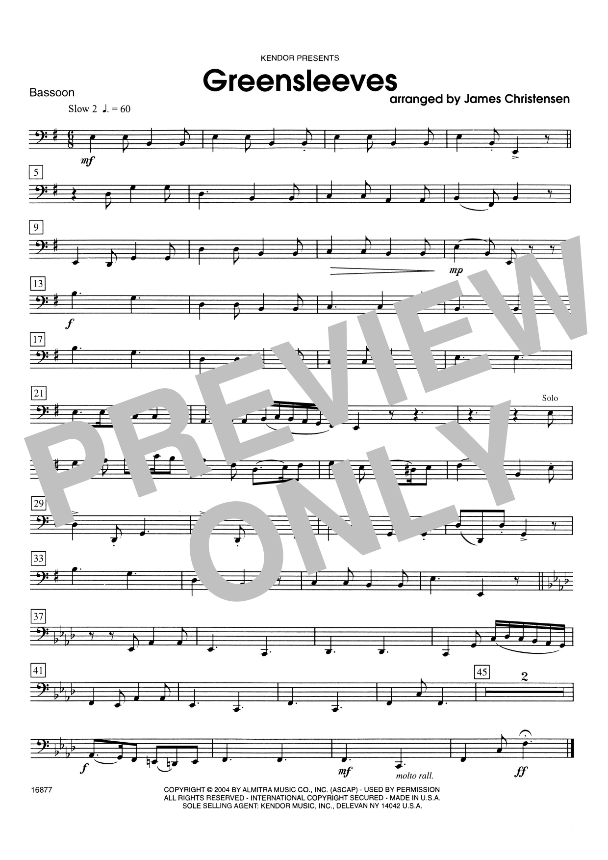 Download James Christensen Greensleeves - Bassoon Sheet Music