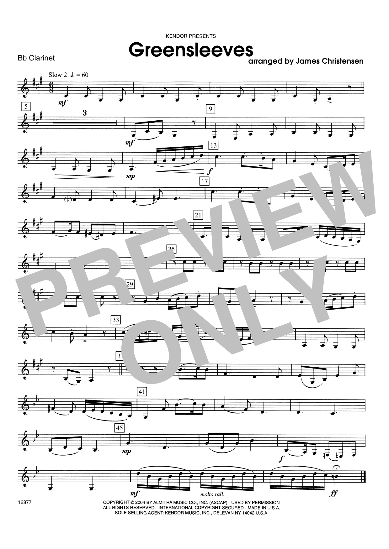 Download James Christensen Greensleeves - Bb Clarinet Sheet Music