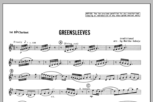 Download Sobaje Greensleeves - Clarinet 1 Sheet Music