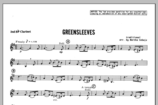 Download Sobaje Greensleeves - Clarinet 2 Sheet Music