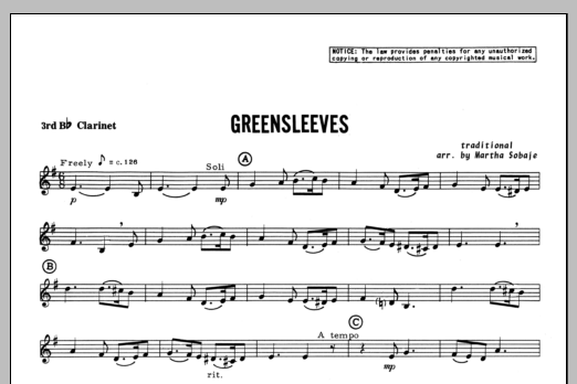 Download Sobaje Greensleeves - Clarinet 3 Sheet Music