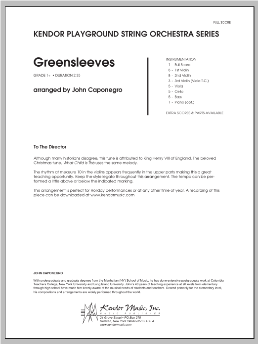 Download Caponegro Greensleeves - Full Score Sheet Music