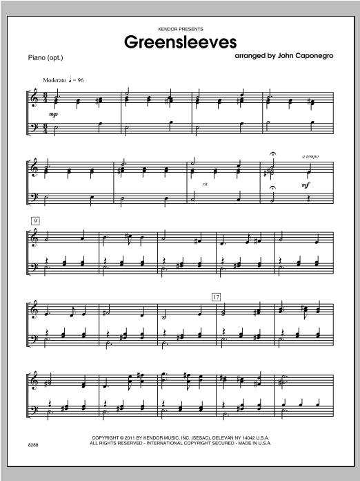 Download Caponegro Greensleeves - Piano Sheet Music