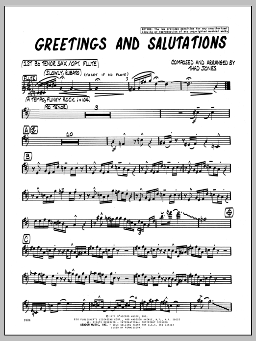 Download Thad Jones Greetings And Salutations - 1st Bb Teno Sheet Music