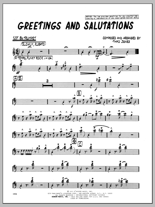 Download Thad Jones Greetings And Salutations - 1st Bb Trum Sheet Music