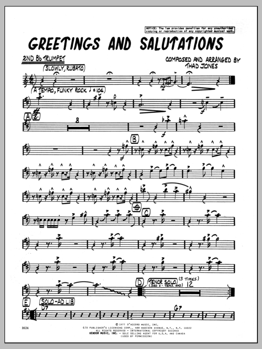 Download Thad Jones Greetings And Salutations - 2nd Bb Trum Sheet Music