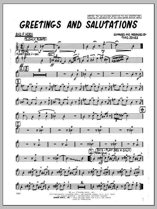 Download Thad Jones Greetings And Salutations - 2nd F Horn Sheet Music