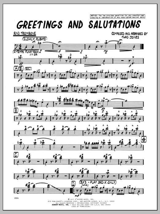 Download Thad Jones Greetings And Salutations - 2nd Trombon Sheet Music