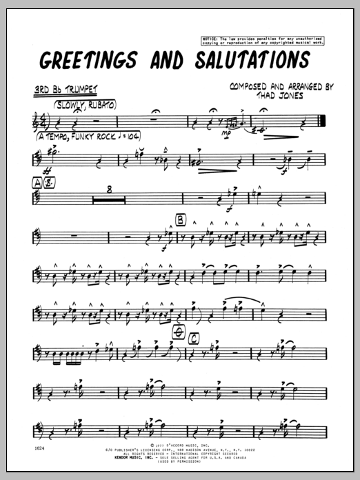 Download Thad Jones Greetings And Salutations - 3rd Bb Trum Sheet Music
