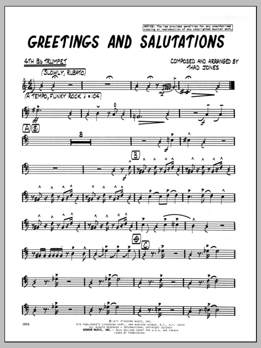 Download Thad Jones Greetings And Salutations - 4th Bb Trum Sheet Music