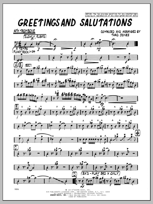 Download Thad Jones Greetings And Salutations - 4th Trombon Sheet Music