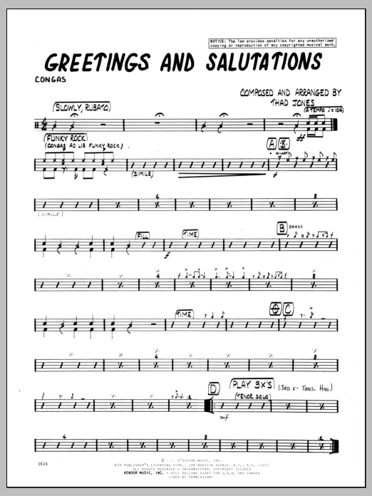 Download Thad Jones Greetings And Salutations - Congas Sheet Music