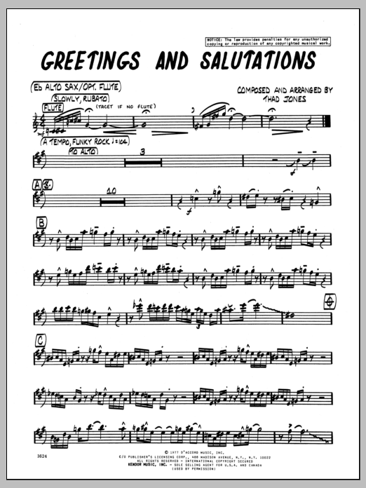 Download Thad Jones Greetings And Salutations - Eb Alto Sax Sheet Music